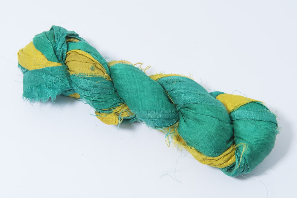 Green Yellow sari silk ribbon