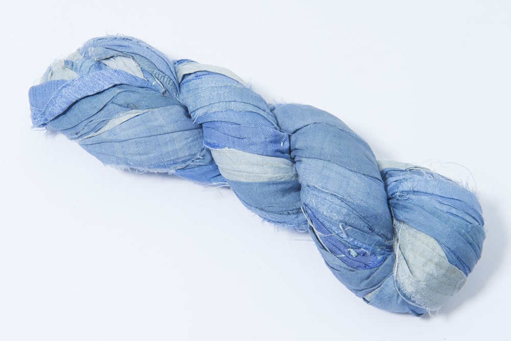 Light Blue White sari silk ribbon