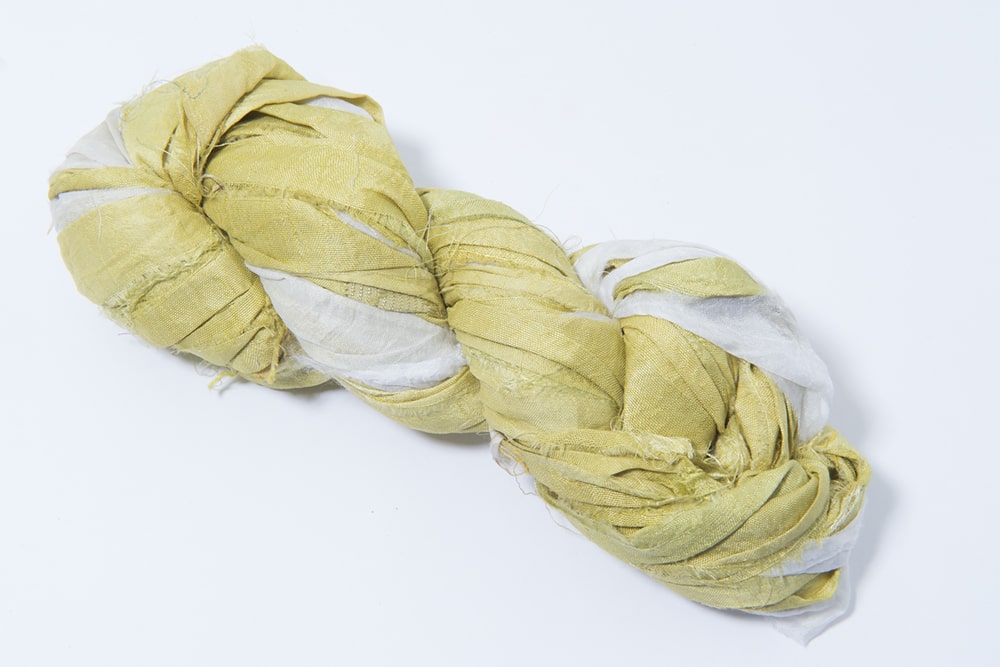 Yellow White sari silk ribbon