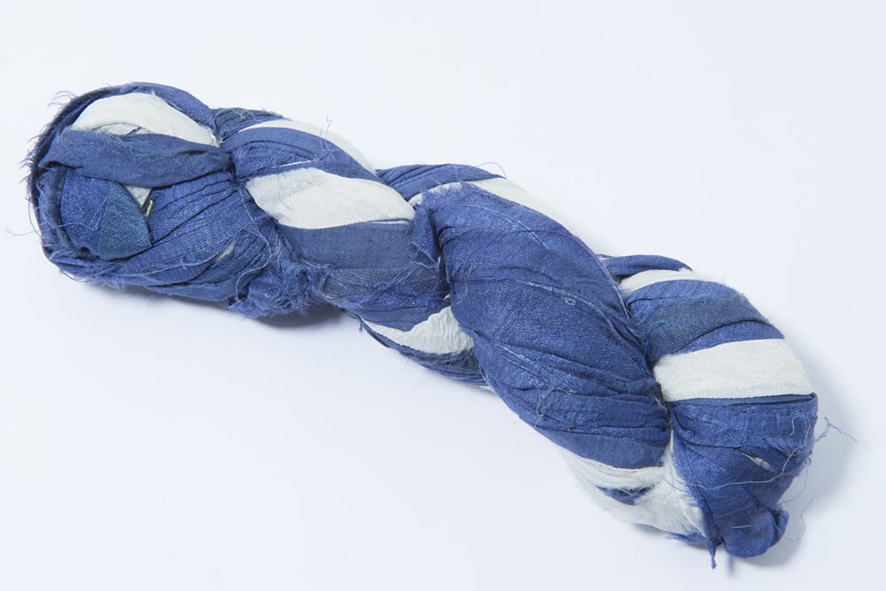 Blue White sari silk ribbon