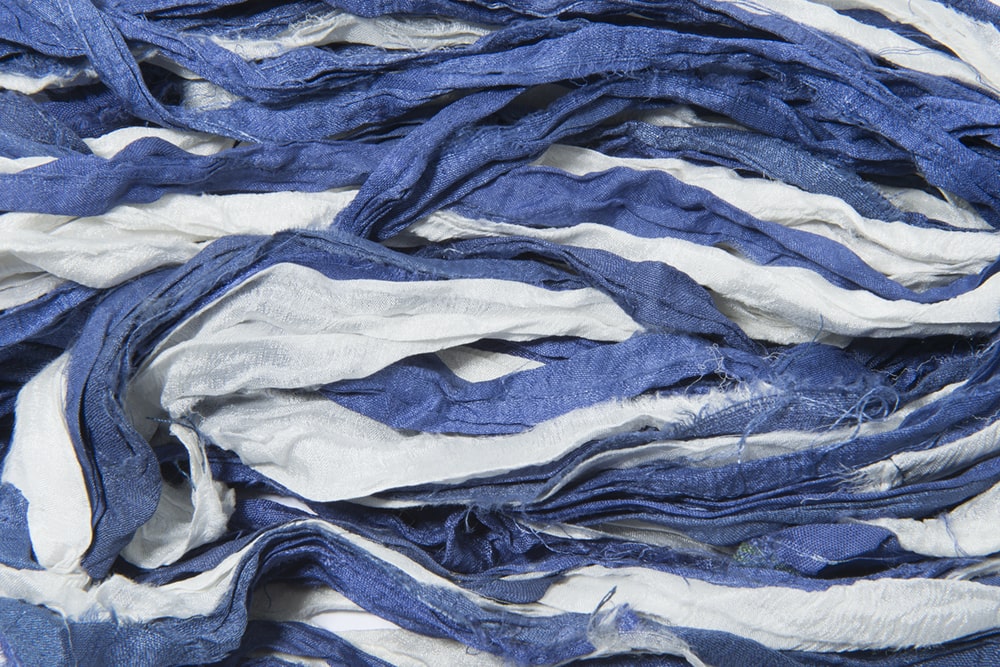 Blue White sari silk ribbon
