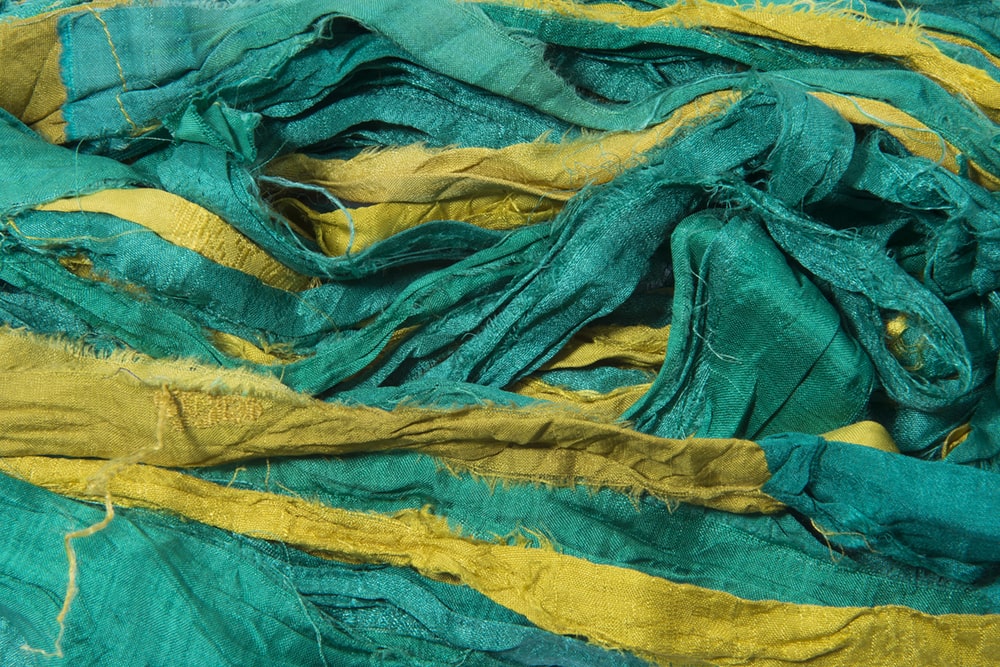 Green Yellow sari silk ribbon