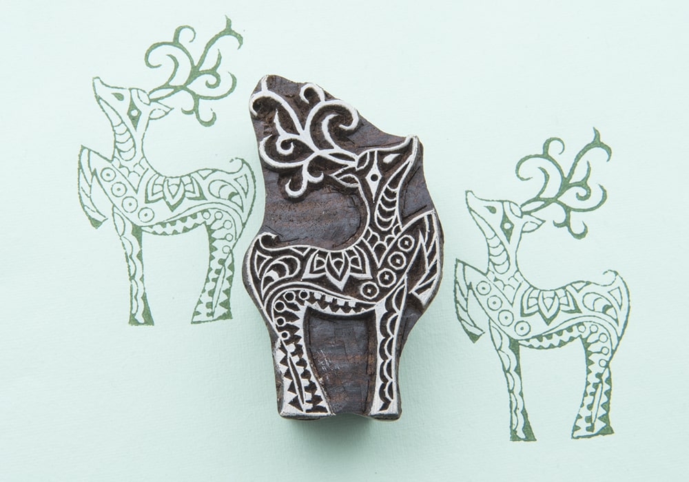 Reindeer wooden printing block