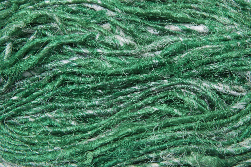 Green recycled sari silk yarn