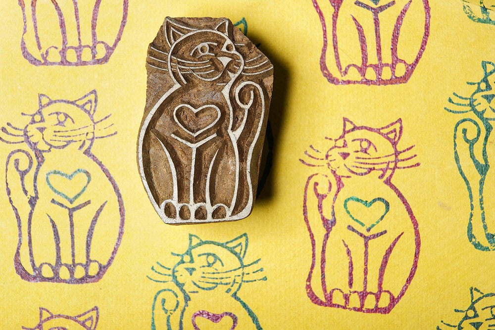 Cat wooden textile stamp