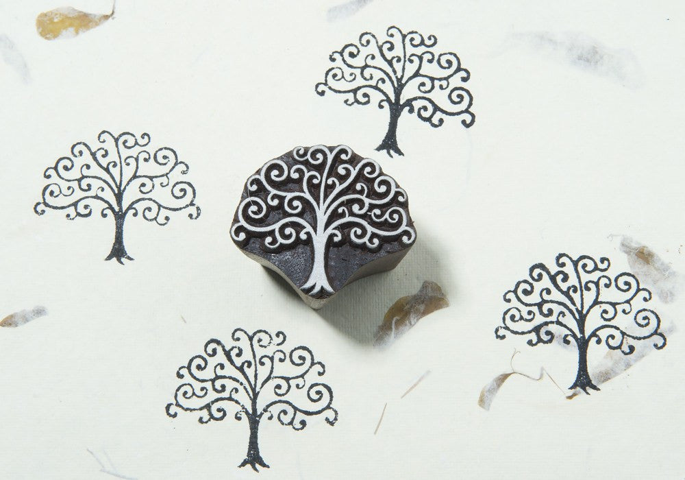 Curl Tree hand carved Indian textile stamp