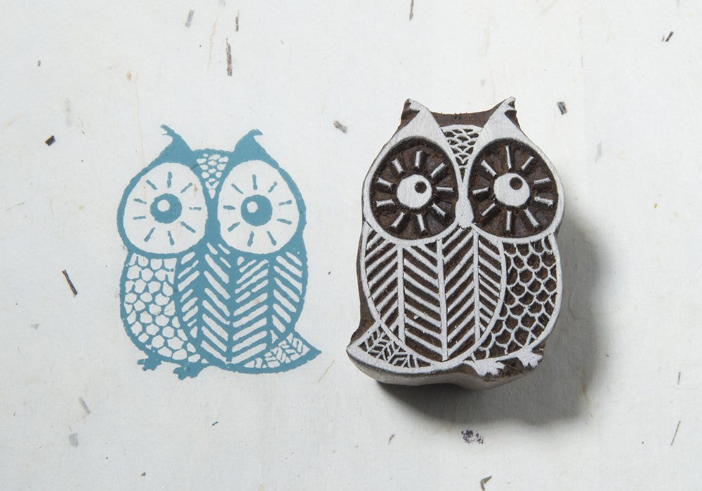 Curious Owl wooden printing block