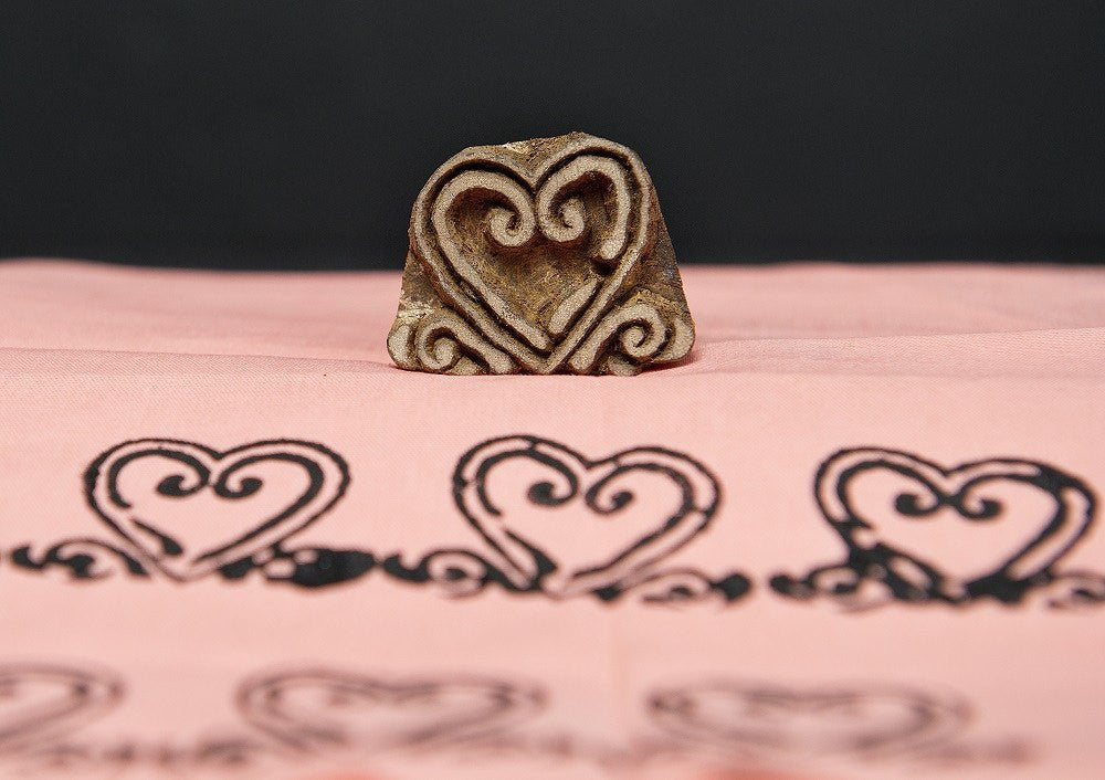 Curvy Heart wooden printing block