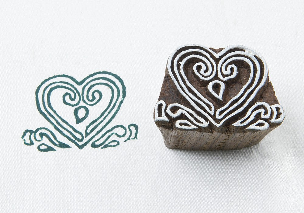 Curvy Heart wooden textile stamp